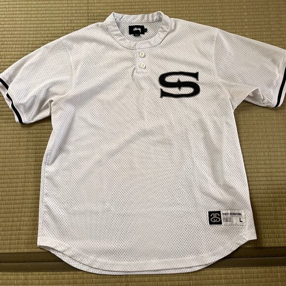 🔥 Stüssy International Mesh Jersey Baseball Shirt - White (L) - Picture 1 of 6